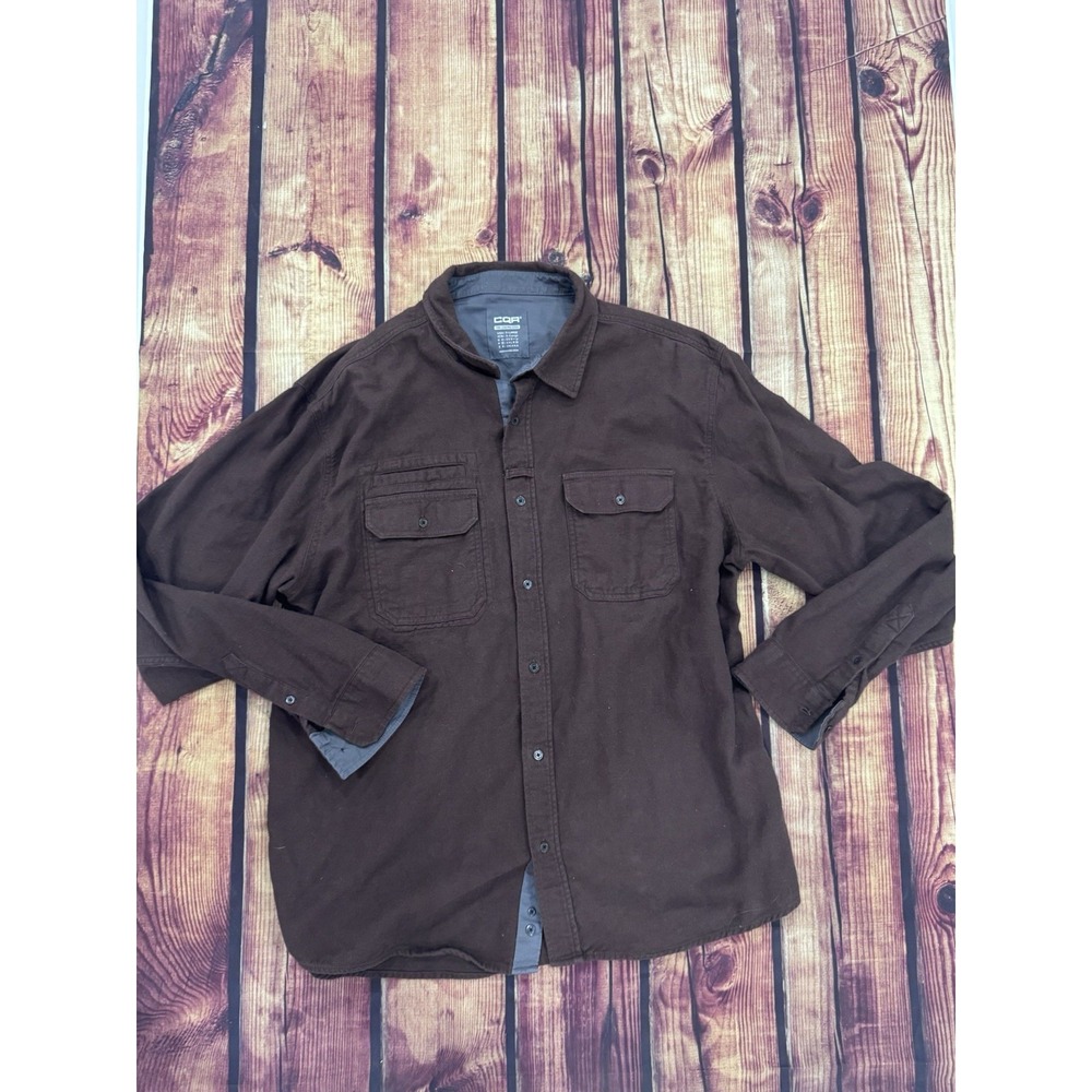 CQR Men's Brown Solid Button-Up Shirt Long Sleeve Pockets XL Regular